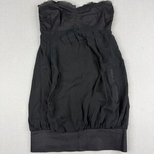 Ya Ya Black Strapless Silk Bubble Hem Dress Smocked Back Size Small